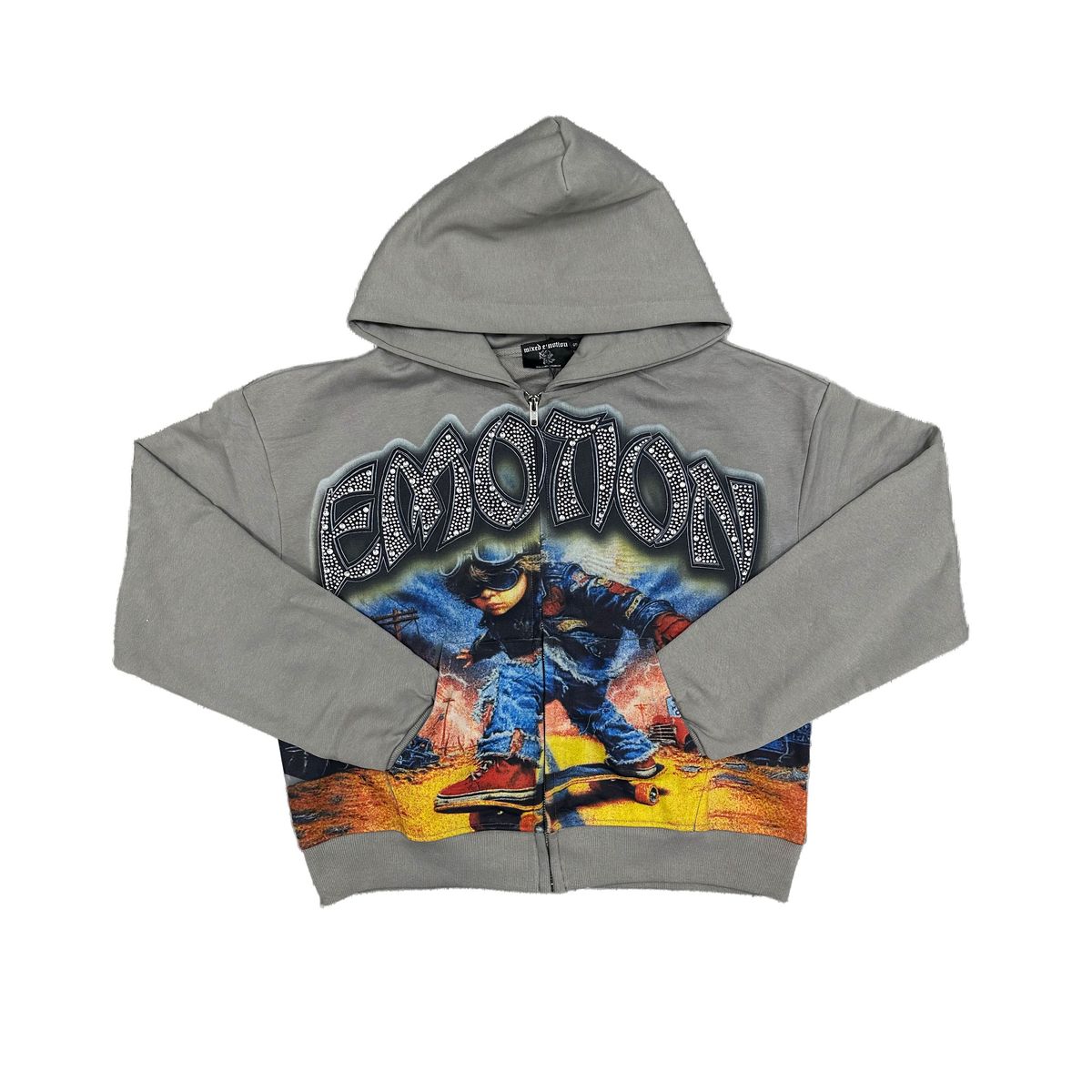 Mixed Emotions - Last Ride Rhinestone Grey Hoodie
