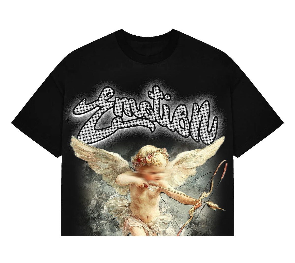 Mixed Emotions - Angel Cupid Rhinestone Black Tee