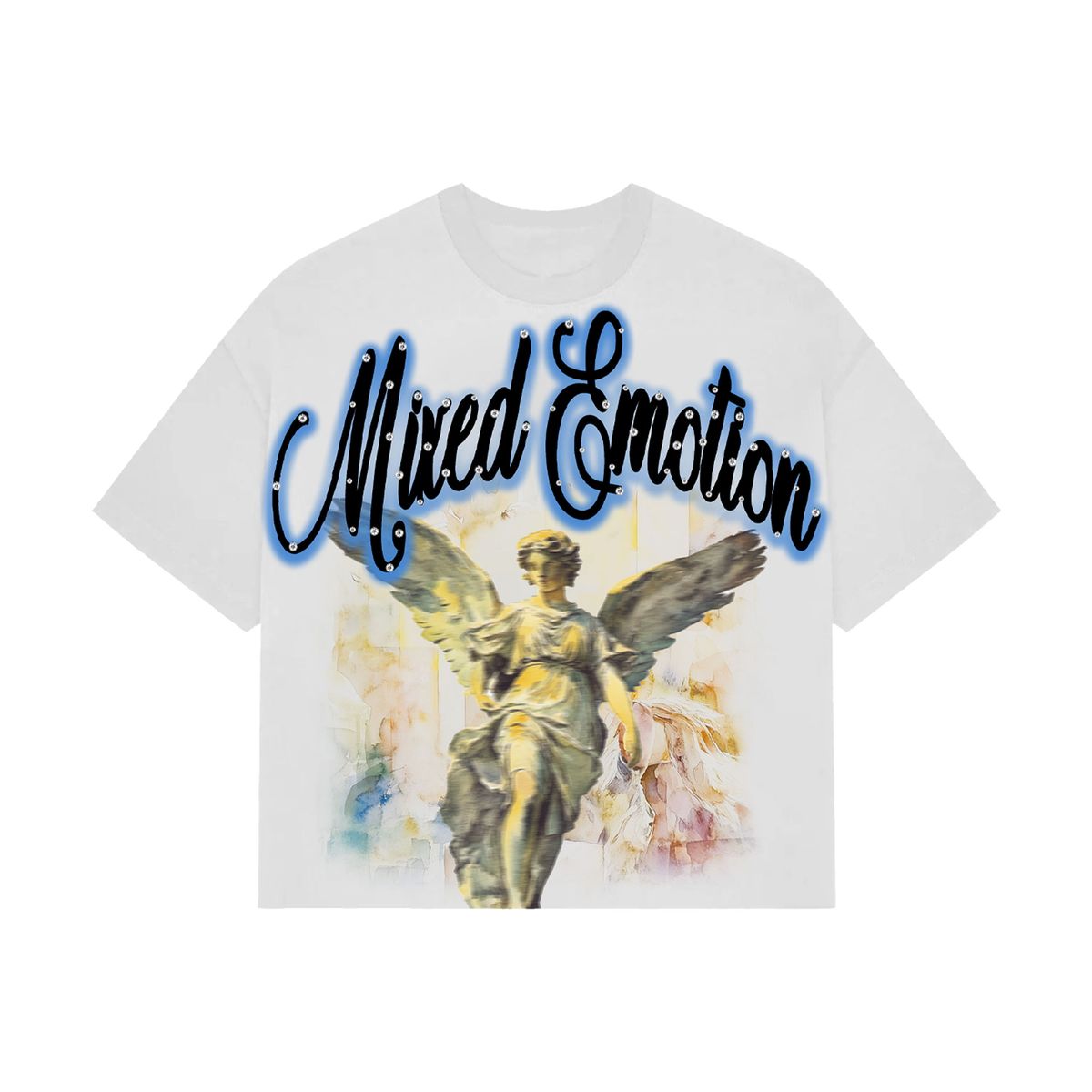 Mixed Emotions - Angel Statue White Blue Crop Tee